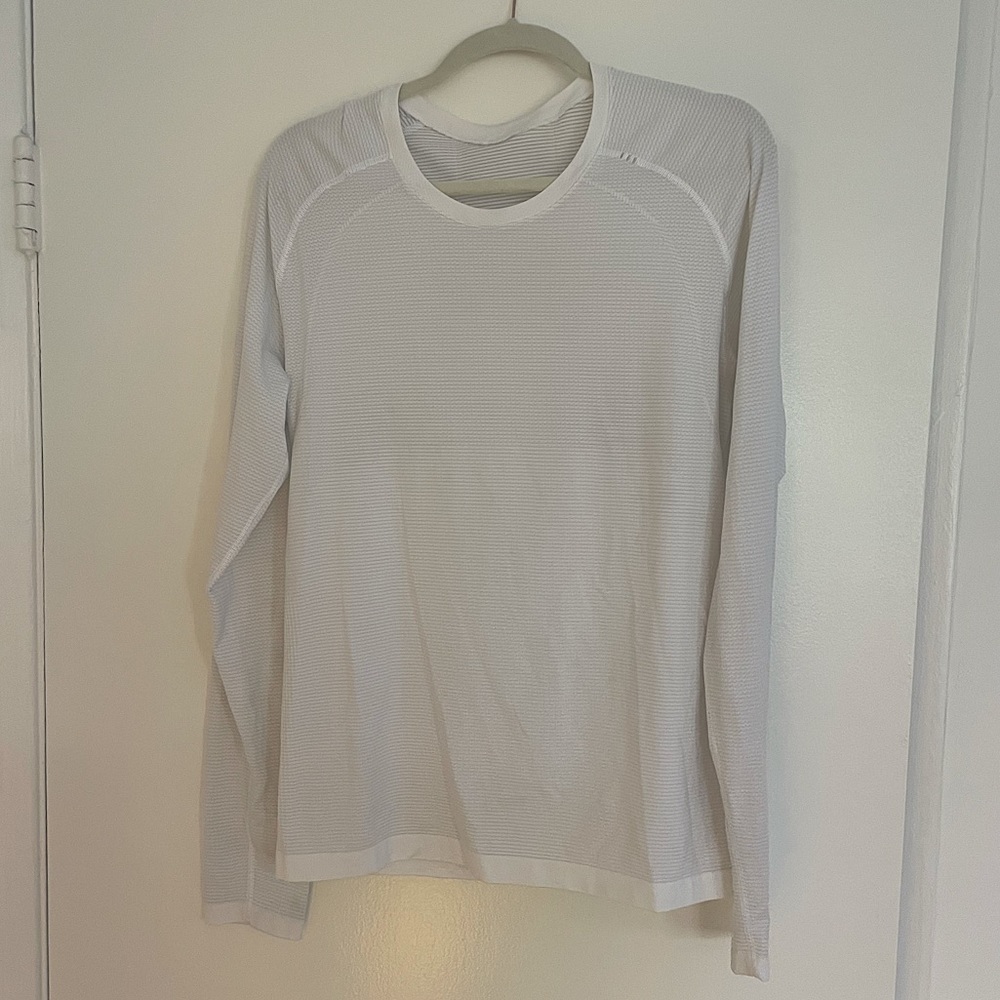 Lululemon White Mesh Long-Sleeve Running and Training Workout Shirt